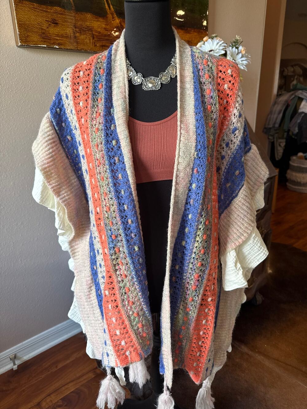 New!!! Pol Open Knit Cardigan Sweater Poncho Women Colorful Boho